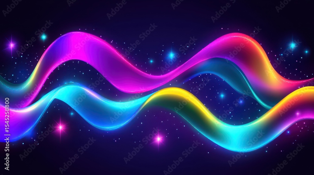 Canvas Prints colorful waves with sparkles and light effects on dark background