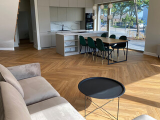 Modern luxury apartment interior in minimal scandinavian style, 3d rendering