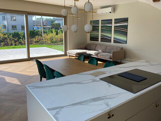modern luxury dining room interior, 3d render