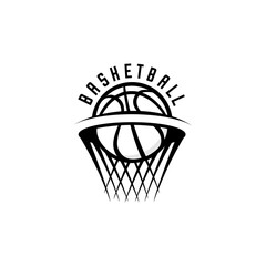 Basketball sport, ball and basket