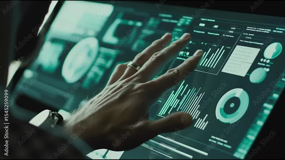 Poster a seamless looping video shows a person's hand interacting with a translucent touchscreen display th