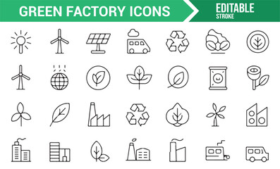 Environmental Icons Set - Green Factory and Sustainability