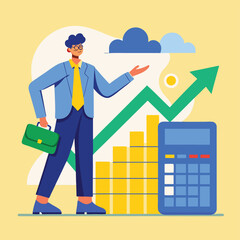 Financial Growth Businessman, Investment, Success, Strategy, Vector Illustration