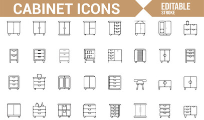 Set of Drawer, Cabinet, and Wardrobe Icons for Interior Design