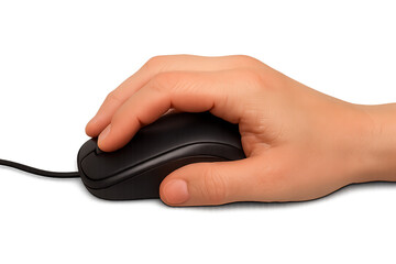 Hand on computer mouse isolated on transparent background