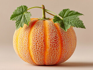 few pieces of cantaloupe melon with a slice in the foreground, revealing the orange flesh and seeds inside. The melons have a distinctive netted skin.
