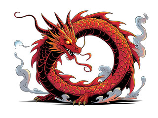 fiery red dragon curled circle.