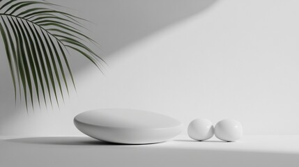 Minimal white stones and palm shadow on smooth background abstract wellness spa design concept photography inspiration