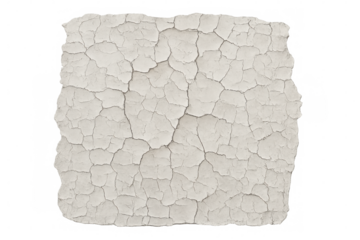 Close-up of cracked white surface, isolated on transparent background, showcasing irregular edges and detailed texture
