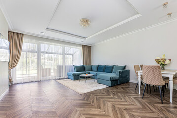 Modern luxury apartment interior in minimal scandinavian style, 3d rendering