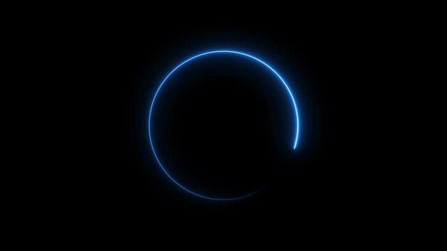 Neon light animated glowing circle loading icon on black background 4k video.