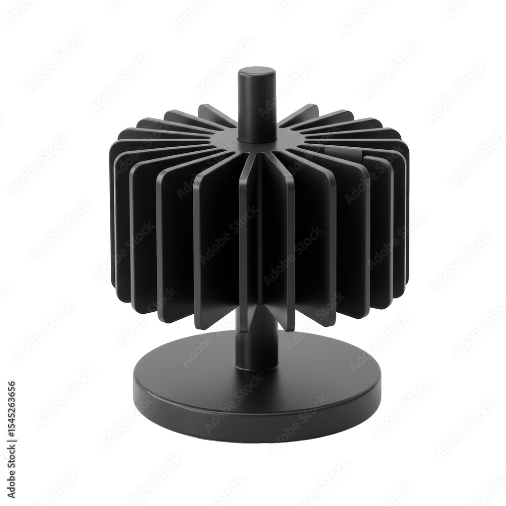 Poster a modern, sleek stamp carousel desk accessory with empty circular compartments on a smooth, rotating