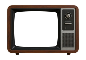 A Classic Cathode Ray Tube TV with a Wood Frame. Cut Out, Clipping Path on Transparent Background.