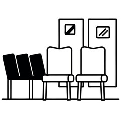 Black and White Hospital Waiting Area Chairs and Doors