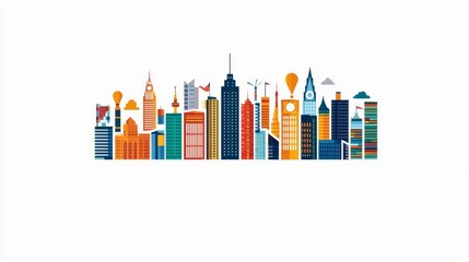 Obraz premium A colorful city skyline illustration showcasing famous architectural landmarks and urban lifestyle.