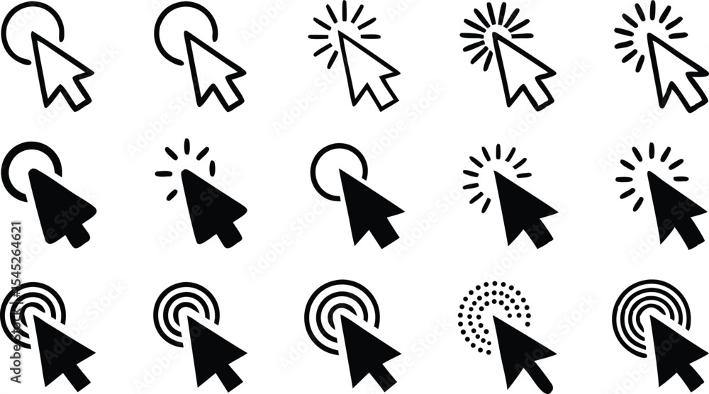 Aufkleber collection of click and pointer icons in various styles for web design ui ux and digital interface e