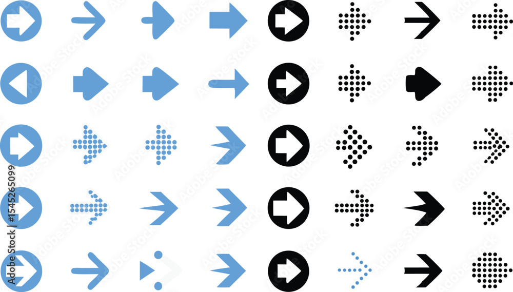 Aufkleber collection of diverse arrow icons in various styles and designs for web and user interface applicati