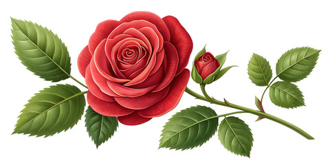 Red rose flower illustration isolated on background on transparent background