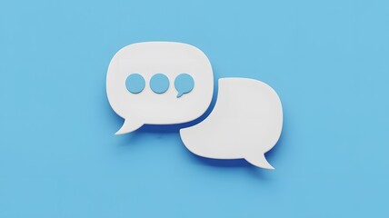 A white speech bubbles with blue circles