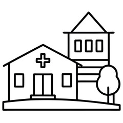 Black and White Line Drawing Small Town Clinic Building