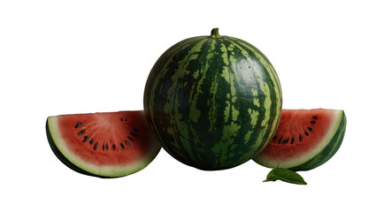 Whole watermelon and sliced pieces on white background  