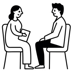 Black and White Line Drawing Two People Sitting Chairs Clinic Consultation