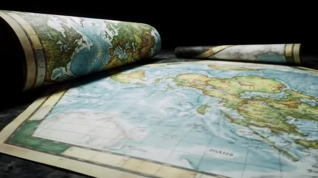 A world map lies open on the floor, corners curled upward.