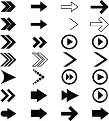 Collection of vector arrow icons and symbols in various styles for web design navigation and user interface elements.