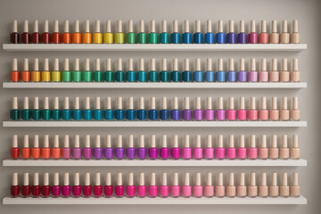A wall full of nail polish bottles.