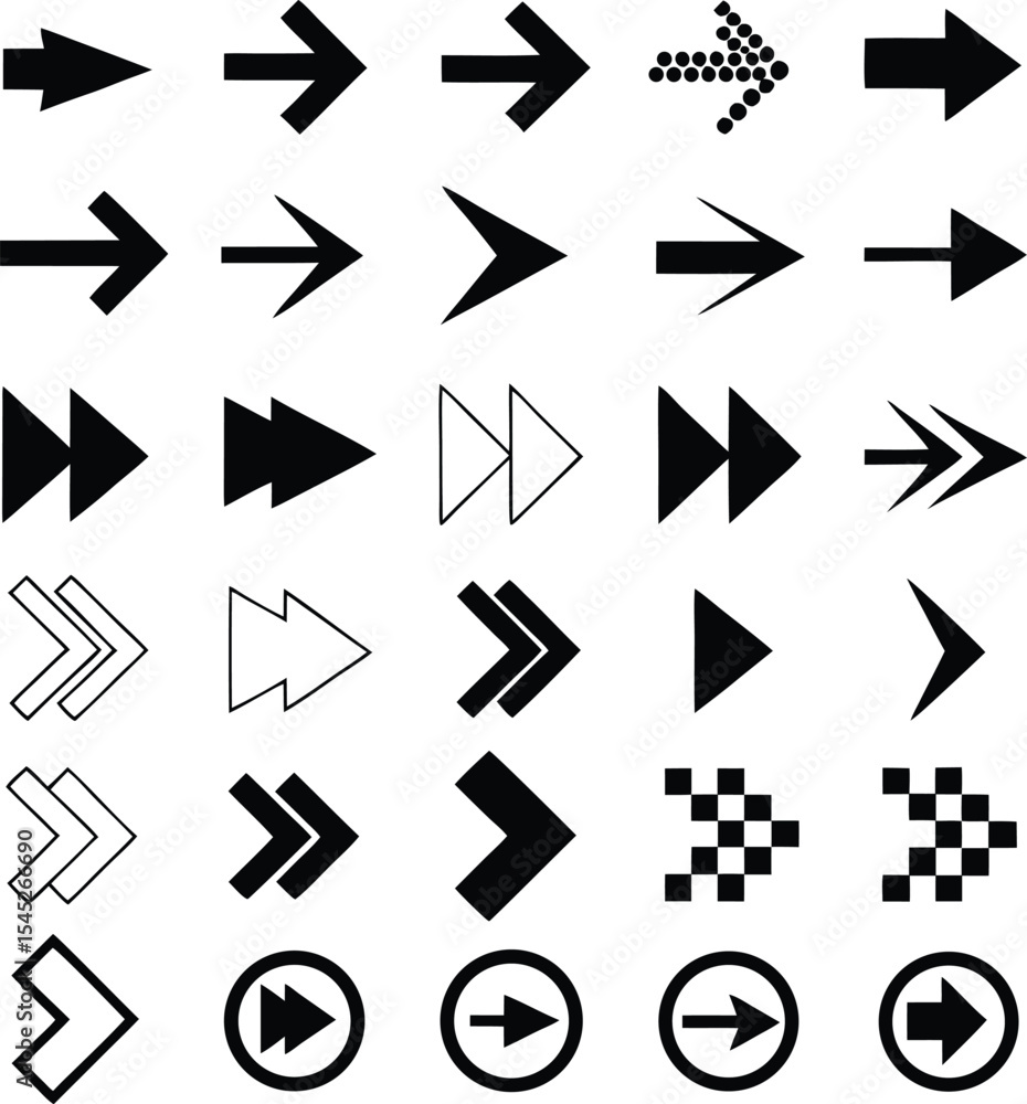 Poster collection of vector arrows in various styles and directions for web design navigation and user inte