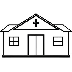 Black and White Simple Line Drawing Clinic Building