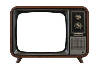 Front View of a Classic 1970s Television with Copy Space. Cut Out, Clipping Path on Transparent Background.