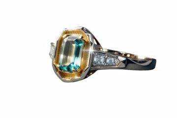 Elegant gold and silver ring with blue gemstone and diamonds  
