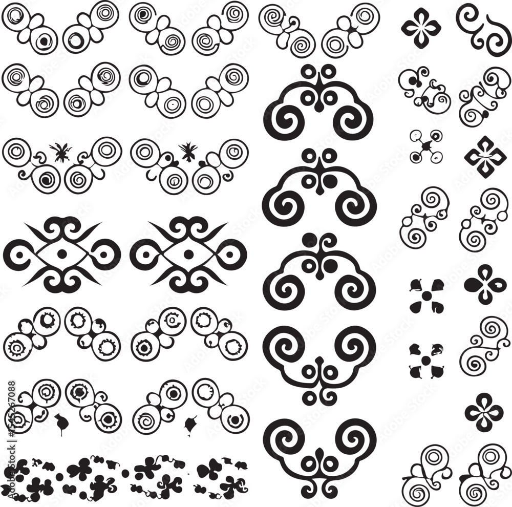Aufkleber decorative black and white vector elements collection featuring abstract swirls and ornate design sh