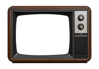 Old-Fashioned TV Set with a Blank Screen for Your Design. Cut Out, Clipping Path on Transparent Background.