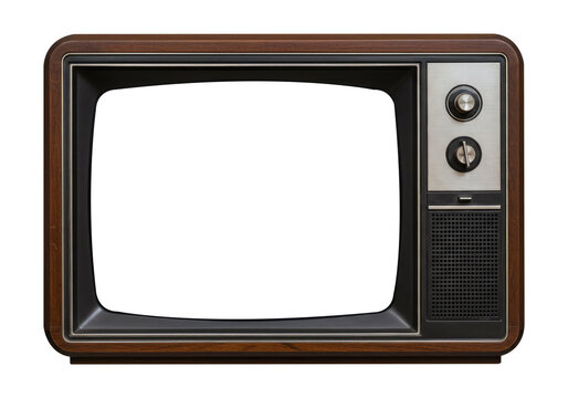 Old-Fashioned TV Set with a Blank Screen for Your Design. Cut Out, Clipping Path on Transparent Background.