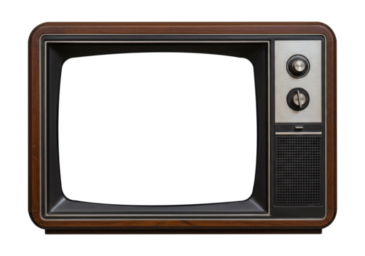 Old-Fashioned TV Set with a Blank Screen for Your Design. Cut Out, Clipping Path on Transparent Background.