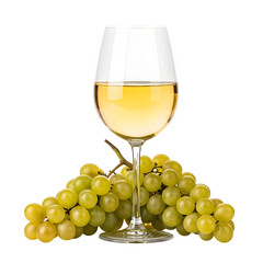White wine glass with grapes still life photography for wine lovers and sommeliers to enjoy tasting notes on transparent background