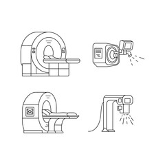Medical Imaging Equipment MRI CT Scan and Radiotherapy Machines Line Art Illustrations