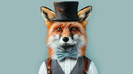 A whimsical illustration of a dapper fox wearing a top hat and bow tie.