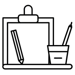 Black and White Vector Clipboard Pencil Pen Holder Desk
