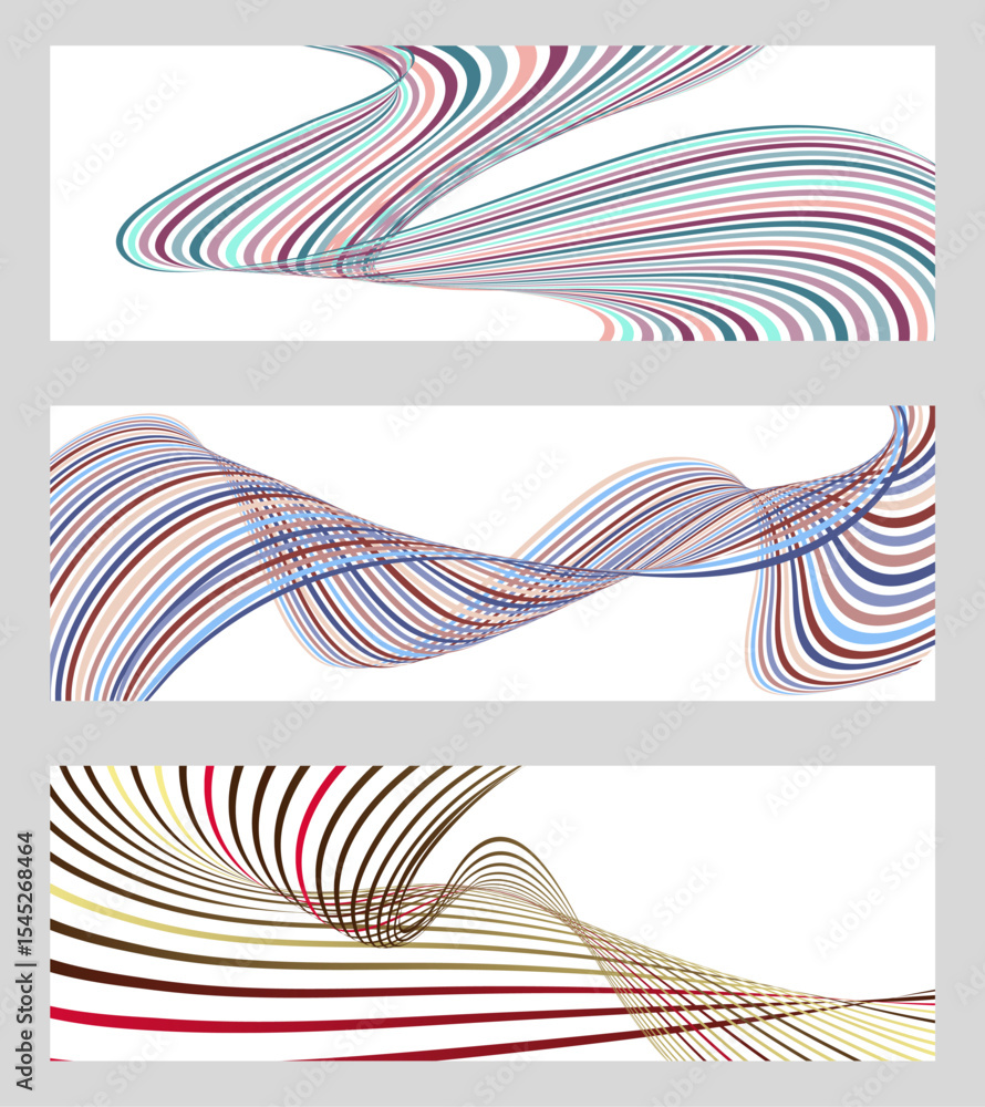 Aufkleber wavy lines or ribbons. set of 3 backgrounds. multicolored striped gradient. creative unusual backgro