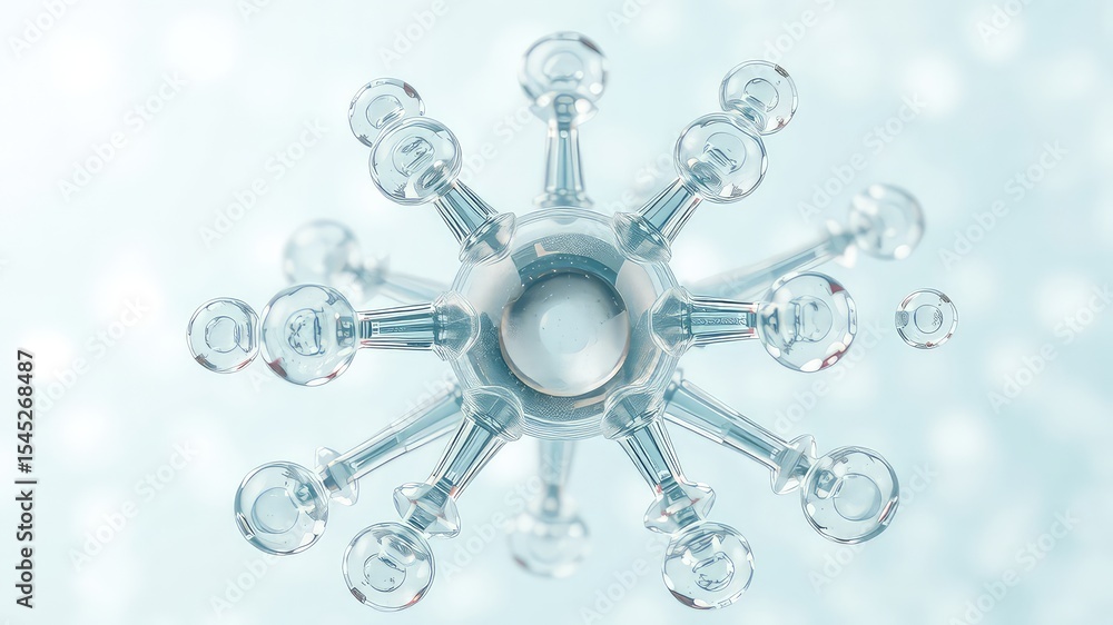 Aufkleber abstract structure shows microscopic view of atom or molecule on a light blue background