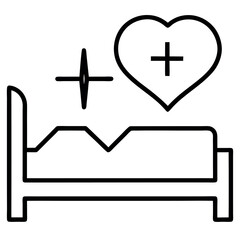 Black Line Art Bed Icon Heart Monitor Cross Symbol