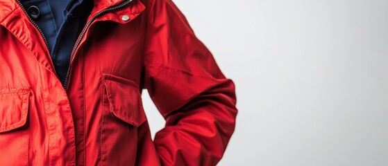 Red jacket on display light backdrop