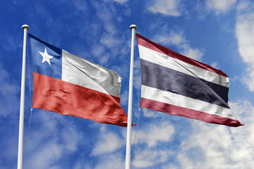 The Flags of Chile and Thailand Waving Together, Symbolizing Diplomatic and Economic Bridges Across...