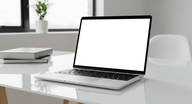Mockup of a laptop with blank screen and blank reflection