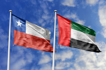 The Flags of Chile and the United Arab Emirates Waving Together, Symbolizing Growing Diplomatic and...