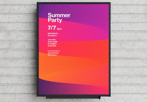 Summer Party Poster Template with Colorful Gradient and Grain