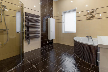 Modern bathroom interior in minimal scandinavian style, 3d render